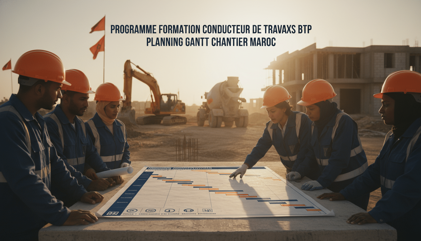 programme formation conducteur de travaux BTP, planning Gantt chantier Maroc